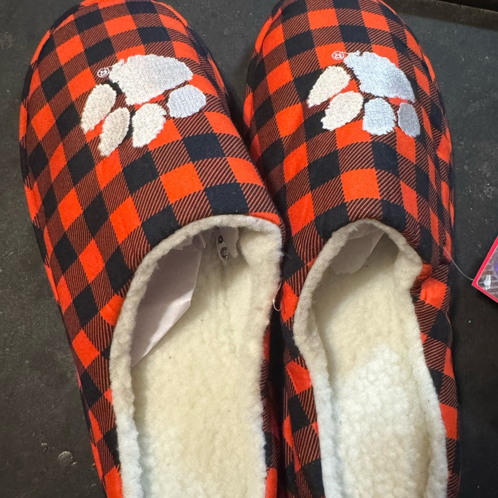 FOCO Clemson Sherpa Lined Buffalo Check Memory Foam Slipper - Mens 11/12